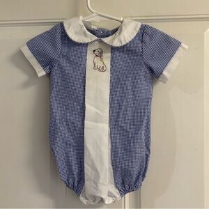 6m Baby Blessings Blue Gingham Puppy Pal Elias short Sleeve Bubble.  In EUC!